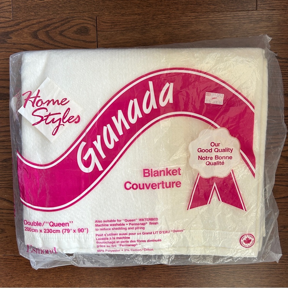 Vintage Granada Double/Queen Cream Blanket by Esmond  w/ Permanap Finish Canada